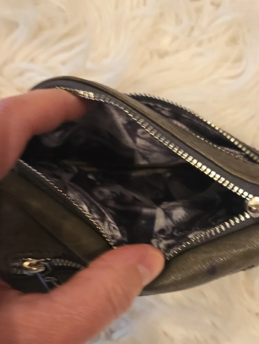 Genuine Gray Leather Zip Wallet with Front Pocket